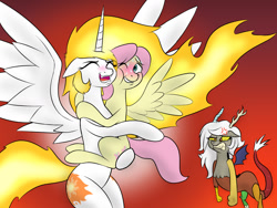 Size: 1600x1200 | Tagged: safe, artist:banebuster, butterscotch, daybreaker, discord, eris, fluttershy, alicorn, draconequus, pegasus, pony, adorascotch, adoreris, all the mares tease butterscotch, angry, blushing, butterbreaker, butterscotch gets all the mares, cheek squish, clenched fist, clenched teeth, cross-popping veins, cuddling, cute, diabreaker, discordia, discoshylestia, envy, eyes closed, female, fire hair, flutterbreaker, gradient background, gritted teeth, half r63 shipping, hips, holding a pony, hug, implied discoshy, implied shipping, jealous, love, love triangle, lucky bastard, male, mane of fire, missing accessory, open mouth, rule 63, rule63betes, shipping, smiling, spread wings, squishy cheeks, straight, sweat, sweatdrops, this will end in petrification, this will end in tears and/or a journey to the moon, wall of tags, wingboner, wings, worried, yandere, yanderecord, yanderis