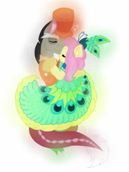 Size: 1024x1366 | Tagged: safe, artist:lovelizeswe, discord, fluttershy, draconequus, pegasus, pony, make new friends but keep discord, clothes, cute, dancing, discoshy, discute, dress, ear fluff, eyes closed, female, gala dress, hat, heart, male, shipping, shyabetes, simple background, straight, top hat, white background