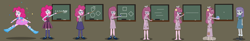 Size: 13936x2289 | Tagged: safe, artist:magerblutooth, maud pie, pinkie pie, mouse, spider, equestria girls, ball, barefoot, chalkboard, clothes, clothing transformation, confetti, crystal prep academy uniform, dirty, dust cloud, feet, fun, glasses, hair over eyes, math, mental shift, patches, personality change, pinkamena diane pie, rubik's cube, school uniform, show accurate, simple background, stick, transformation, transformation sequence, vector