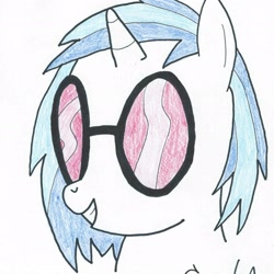 Size: 2067x2067 | Tagged: artist needed, safe, artist:dachosta, dj pon-3, vinyl scratch, pony, unicorn, bust, colored pencil drawing, female, pencil drawing, simple background, solo, sunglasses, traditional art, white background