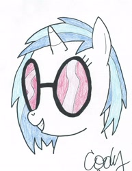 Size: 2053x2657 | Tagged: safe, artist:dachosta, dj pon-3, vinyl scratch, pony, unicorn, colored pencil drawing, female, head shot, sunglasses, traditional art