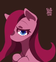 Size: 800x891 | Tagged: safe, artist:tohupo, pinkie pie, earth pony, pony, brown background, female, hooves, lineless, mare, pinkamena diane pie, simple background, solo