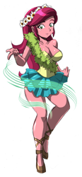 Size: 1442x3100 | Tagged: safe, alternate version, artist:danmakuman, gloriosa daisy, equestria girls, legend of everfree, breasts, busty gloriosa daisy, cleavage, clothes, costume, female, flower, flower in hair, simple background, solo, white background