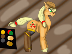 Size: 2560x1920 | Tagged: safe, artist:askthemoonfamily, applejack, earth pony, pony, alternate character design, amputee, my little pony, prosthetic limb, prosthetics, robot legs, solo