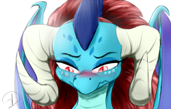 Size: 1700x1080 | Tagged: safe, artist:phuocthiencreation, princess ember, dragon, blushing, bust, cute, emberbetes, portrait, simple background, solo, white background