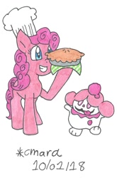 Size: 744x1125 | Tagged: safe, artist:cmara, pinkie pie, earth pony, pony, crossover, food, pie, pokémon, slurpuff, traditional art