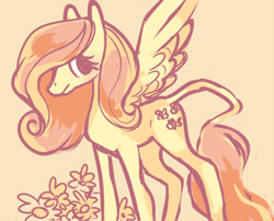 Size: 600x484 | Tagged: safe, artist:mothgeist, fluttershy, pegasus, pony, female, flower, leonine tail, simple background, solo, spread wings, wings