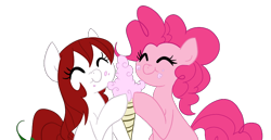 Size: 860x444 | Tagged: safe, artist:elslowmo, artist:jessy, pinkie pie, oc, oc:palette swap, earth pony, pony, duo, eating, eyes closed, female, food, ice cream, mare, simple background, smiling, transparent background