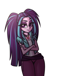 Size: 510x650 | Tagged: safe, artist:mayde-m, aria blaze, equestria girls, clothes, crossed arms, female, long hair, looking at you, simple background, solo, white background