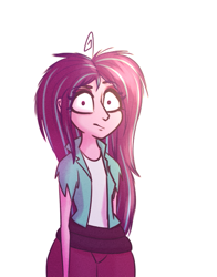 Size: 473x602 | Tagged: safe, artist:mayde-m, aria blaze, equestria girls, alternate hairstyle, clothes, female, looking at you, loose hair, simple background, solo, surprised, white background