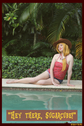 Size: 3456x5184 | Tagged: safe, artist:krazykari, applejack, human, clothes, cosplay, costume, hat, irl, irl human, photo, shirt, shorts, solo, swimming pool