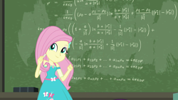 Size: 1920x1080 | Tagged: safe, screencap, fluttershy, a little birdie told me, better together, equestria girls, chalkboard, cute, fancy mathematics, fluttermath, geode of fauna, magical geodes, math, shyabetes, solo