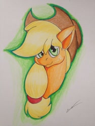 Size: 1024x1365 | Tagged: safe, artist:luxiwind, applejack, earth pony, pony, bust, portrait, solo, traditional art