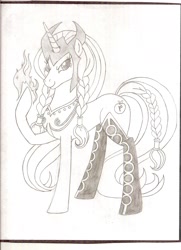 Size: 1690x2328 | Tagged: safe, artist:jmkplover, enchantress, magic, marvel, ponified, solo, traditional art
