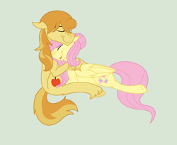 Size: 1952x1596 | Tagged: safe, artist:dawnthebarrel, braeburn, fluttershy, pegasus, pony, base used, braeshy, female, green background, hair bun, male, missing accessory, shipping, simple background, straight