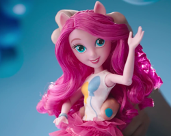 Size: 1357x1079 | Tagged: safe, pinkie pie, better together, equestria girls, armpits, commercial, doll, female, hasbro, hasbro logo, irl, merchandise, photo, smiling, toy