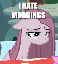 Size: 798x884 | Tagged: safe, edit, edited screencap, screencap, pinkie pie, earth pony, pony, yakity-sax, caption, depressed, female, image macro, impact font, mare, meme, morning ponies, pinkamena diane pie, solo, text