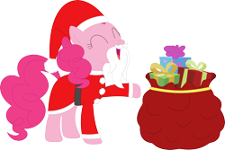 Size: 3574x2383 | Tagged: safe, artist:porygon2z, pinkie pie, earth pony, pony, christmas, hat, holiday, present, santa claus, santa hat, santa sack, simple background, transparent background