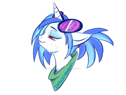 Size: 900x675 | Tagged: safe, artist:dragonfoxgirl, dj pon-3, vinyl scratch, pony, unicorn, alternate hairstyle, bust, female, glasses, lidded eyes, simple background, solo, transparent background, watermark, wrong eye color