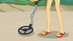 Size: 1280x720 | Tagged: safe, screencap, applejack, better together, equestria girls, lost and found, close-up, feet, flip-flops, legs, sandals