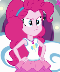 Size: 897x1079 | Tagged: safe, screencap, pinkie pie, better together, equestria girls, rollercoaster of friendship, angry, cropped, cute, geode of sugar bombs, hands on hip, madorable, magical geodes, solo