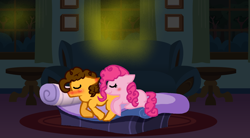 Size: 1532x844 | Tagged: safe, artist:star-melodyyt, cheese sandwich, pinkie pie, earth pony, pony, cheesepie, female, male, shipping, sleeping, straight