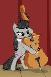 Size: 574x865 | Tagged: safe, screencap, octavia melody, earth pony, pony, a horse shoe-in, bipedal, cello, cropped, mouth hold, musical instrument, solo