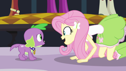 Size: 1920x1080 | Tagged: safe, screencap, fluttershy, spike, dog, equestria girls, equestria girls (movie), all fours, breasts, spike the dog, spike's dog collar