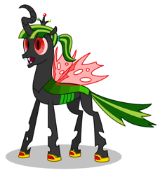 Size: 1572x1724 | Tagged: safe, artist:watermelon changeling, derpibooru exclusive, oc, oc only, oc:corteza, changeling, changeling queen, changeling loves watermelon, changeling oc, changeling queen oc, female, food, ms paint, open mouth, simple background, solo, watermelon, white background