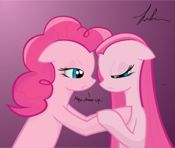 Size: 1104x937 | Tagged: artist needed, safe, pinkie pie, earth pony, pony, comforting, duality, pinkamena diane pie, self ponidox, solace, text