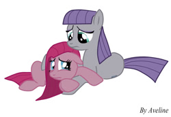 Size: 1024x705 | Tagged: safe, maud pie, pinkie pie, earth pony, pony, female, pinkamena diane pie, sad, sisters