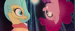 Size: 1920x804 | Tagged: safe, screencap, pinkie pie, princess skystar, seapony (g4), my little pony: the movie, happy, one small thing, seaponified, seapony pinkie pie, smiling, species swap, upside down