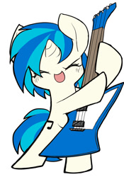 Size: 817x1165 | Tagged: safe, artist:ccc, dj pon-3, vinyl scratch, pony, unicorn, bipedal, chibi, cute, electric guitar, eyes closed, female, guitar, mare, simple background, solo, vinylbetes, white background