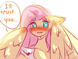 Size: 2000x1500 | Tagged: safe, artist:cometsparke, fluttershy, pegasus, pony, blushing, bust, dialogue, eyebrows, female, floppy ears, hoof hold, letter, looking at you, mare, simple background, solo, speech bubble, spread wings, transparent background, wings