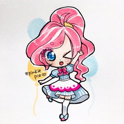 Size: 2048x2048 | Tagged: safe, artist:10480914_1, pinkie pie, human, female, humanized, one eye closed, solo, wink