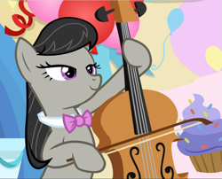 Size: 1161x939 | Tagged: safe, screencap, octavia melody, earth pony, pony, a horse shoe-in, cello, cropped, lidded eyes, musical instrument, smiling, solo