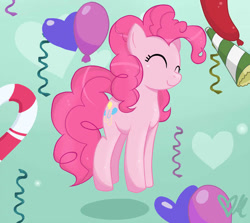 Size: 600x536 | Tagged: safe, artist:prettyfoxxylady, pinkie pie, earth pony, pony, balloon, confetti, female, mare, pink coat, pink mane