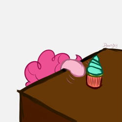 Size: 1181x1181 | Tagged: safe, artist:dyonys, pinkie pie, earth pony, pony, behaving like a cat, cupcake, food, sketch