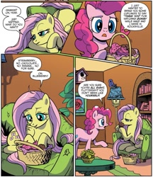 Size: 783x908 | Tagged: safe, artist:pencils, idw, fluttershy, pinkie pie, earth pony, pegasus, pony, spoiler:comic, spoiler:comic73, cupcake, food, muffin