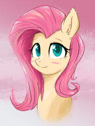 Size: 1500x2000 | Tagged: safe, artist:yinglongfujun, fluttershy, pegasus, pony, blushing, bust, cute, female, looking at you, mare, shyabetes, smiling, solo