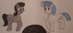 Size: 1008x454 | Tagged: safe, artist:rapidsnap, dj pon-3, octavia melody, vinyl scratch, earth pony, pony, hole, traditional art