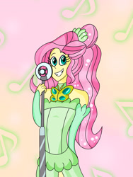 Size: 1944x2592 | Tagged: safe, artist:ajustice90, fluttershy, better together, equestria girls, so much more to me, alternate hairstyle, clothes, dress, microphone, singing, solo