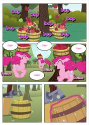 Size: 4959x7017 | Tagged: safe, artist:purplewonderpower, edit, edited screencap, screencap, pinkie pie, earth pony, pony, the super speedy cider squeezy 6000, absurd resolution, apple, apple tree, bucket, cider, clone, clones, comic, food, fun fun fun, head carry, implied twilight sparkle, multeity, pinkie clone, screencap comic, too much pink energy is dangerous, tree