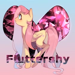 Size: 1024x1024 | Tagged: safe, artist:xieyanbbb, fluttershy, pegasus, pony, bowtie, female, gradient background, mare, solo, text