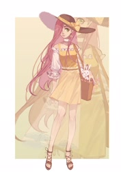 Size: 1448x2048 | Tagged: safe, artist:xieyanbbb, fluttershy, human, rabbit, bag, clothes, female, hat, humanized, shoes, solo, zoom layer