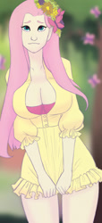 Size: 891x1953 | Tagged: safe, artist:ronniesponies, fluttershy, butterfly, human, breasts, cleavage, cute, exploitable meme, female, hootershy, humanized, long neck, meme, misleading thumbnail, necc, nope.avi, solo