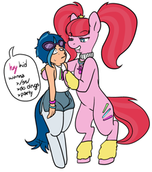 Size: 2020x2277 | Tagged: safe, artist:/d/non, pacific glow, oc, oc:jay, satyr, /ss/, bipedal, crotch bulge, female, hey kid you wanna ss?, implied drug use, implied foalcon, male, offspring, pacifier, parent:vinyl scratch, simple background, uncomfortable, white background