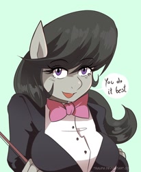 Size: 1748x2122 | Tagged: safe, artist:traupa, octavia melody, anthro, bowtie, breasts, bust, dialogue, female, looking at you, orbtavia, solo, speech bubble, talking to viewer