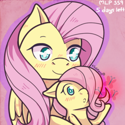 Size: 500x500 | Tagged: safe, artist:kingkero, fluttershy, pegasus, pony, season 9, :o, blushing, colored pupils, countdown, cute, duality, female, filly, filly fluttershy, fluttershy's cutie mark, hype, open mouth, season 9 countdown, self ponidox, shyabetes, younger