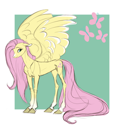 Size: 2709x2800 | Tagged: safe, artist:varwing, edit, part of a set, fluttershy, pegasus, pony, abstract background, cropped, cute, cutie mark, dock, female, floppy ears, long tail, mare, shyabetes, smiling, solo, spread wings, wings